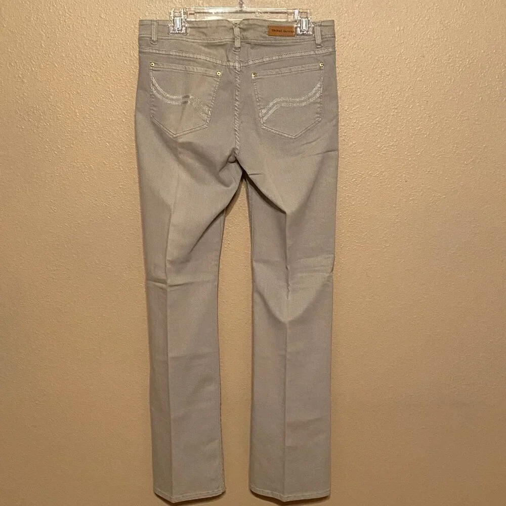 FLORIANE Tribal DeNIME Slimfit Grey Pants Straight Leg Stretch Women's Size 29/S - Picture 2 of 9